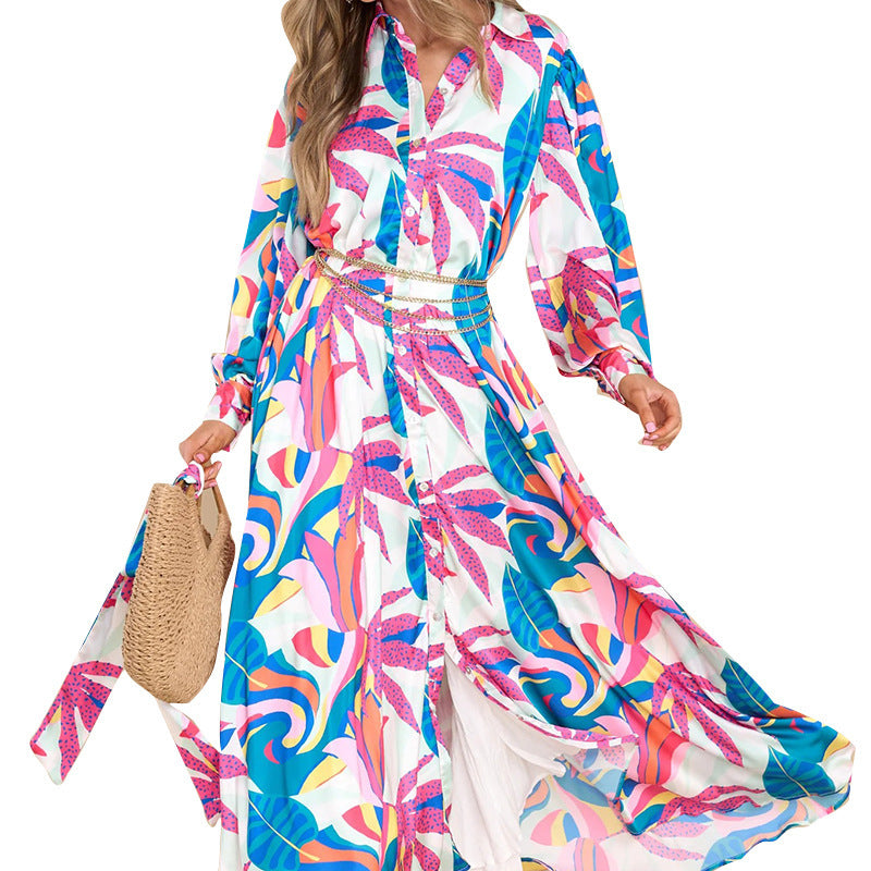 printed long-sleeved dress